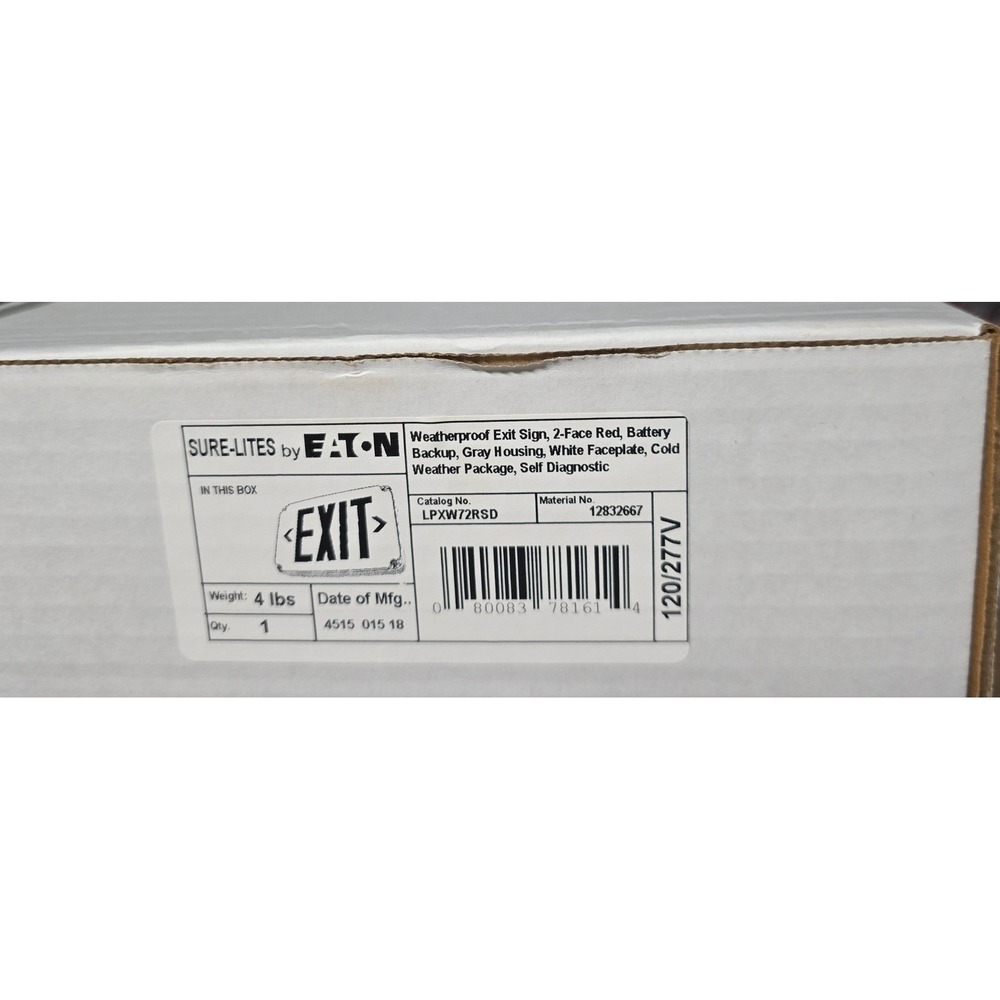 Eaton Sure-Lites LPXW72RSD LED Exit Sign Red 2-Face Weatherproof Battery‎ Backup - Picture 3 of 3